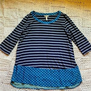 Matilda Jane Women's Get Lost Blouse Stripes and Polka Dot Blouse Size M